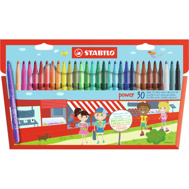 Stabilo -  power, viltstift, tot 8 weken zonder dop, etui met 30 kleuren