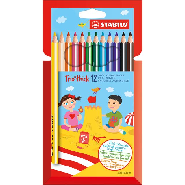 Stabilo -  Trio Thick, dik driekantig kleurpotlood, met extra dikke kern 4.2 mm, etui met 12 kleuren