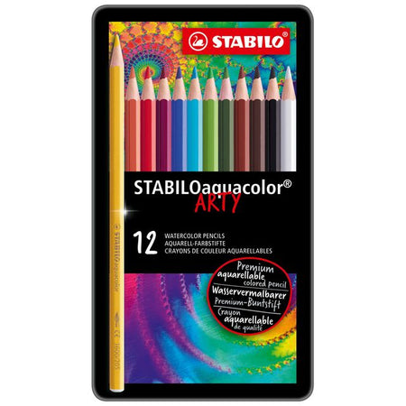 Stabilo -  aquacolor, premium aquarel kleurpotlood, metalen etui met 12 kleuren