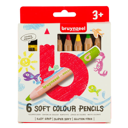 Bruynzeel - Crayons de couleur Enfants crayon de cire épais blister de 6 pièces assorties | 6 pièces