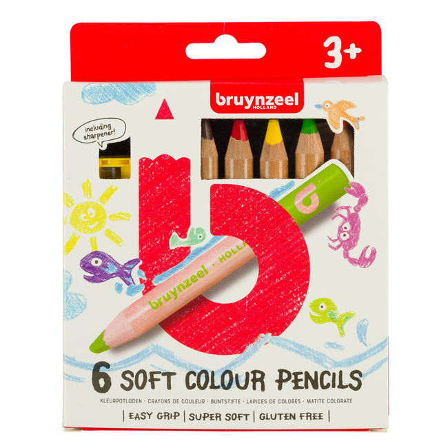 Bruynzeel - Crayons de couleur Enfants crayon de cire épais blister de 6 pièces assorties | 6 pièces