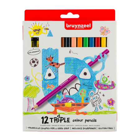 Bruynzeel - Crayons de Couleur Enfants Triple blister de 12 pièces assorties | 6 pièces