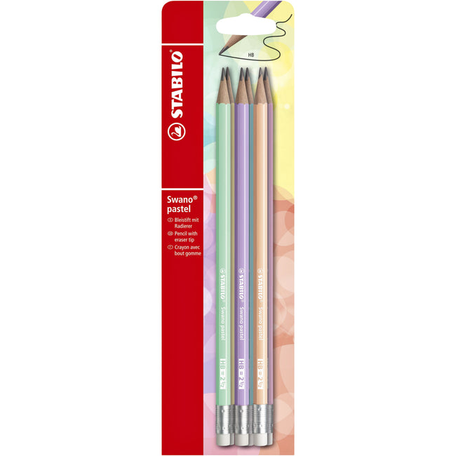 STABILO - Crayon graphite HB Swano avec gomme pastel assorti blister de 6 pièces