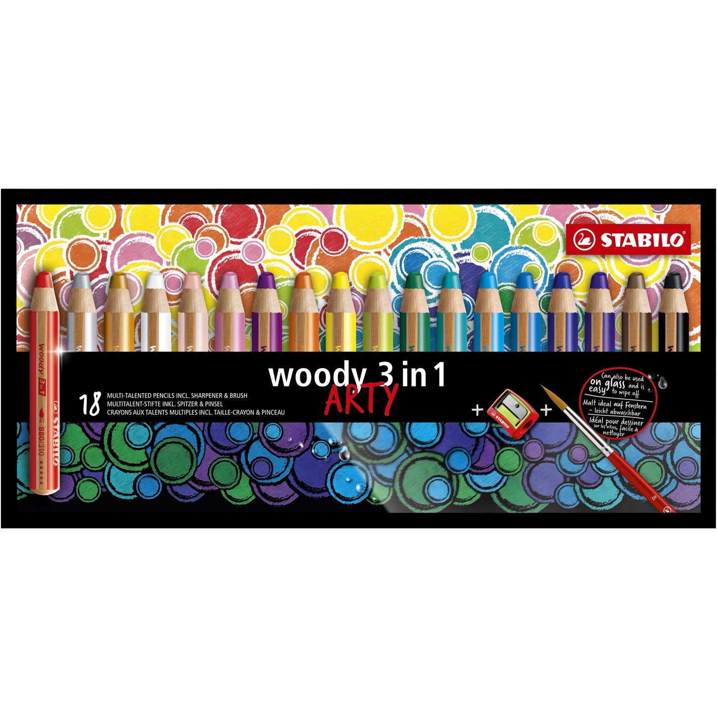 Stabilo - Buntstifte 880 Woody 3 in 1 Arty + Spitzer+Pinsel 18 Stück | 2 Stk