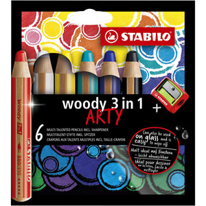 Stabilo -  woody 3 in 1, multitalent kleurpotlood, ARTY etui 6 kleuren + puntenslijper