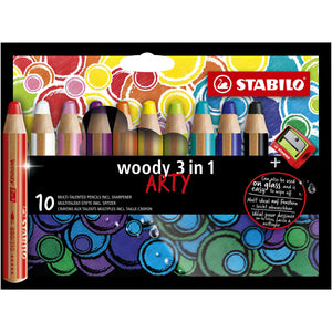 Stabilo - Crayons de couleur 880 Woody 3 en 1 Arty avec taille-crayon 10pcs