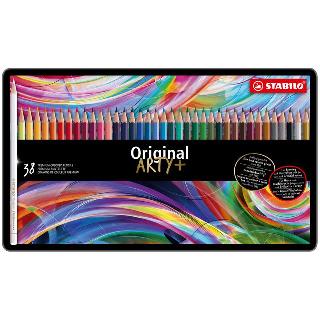 Stabilo -  Original, kleurpotlood, voor haarfijne lijnen, met elastische kern, metalen etui met 38 kleuren