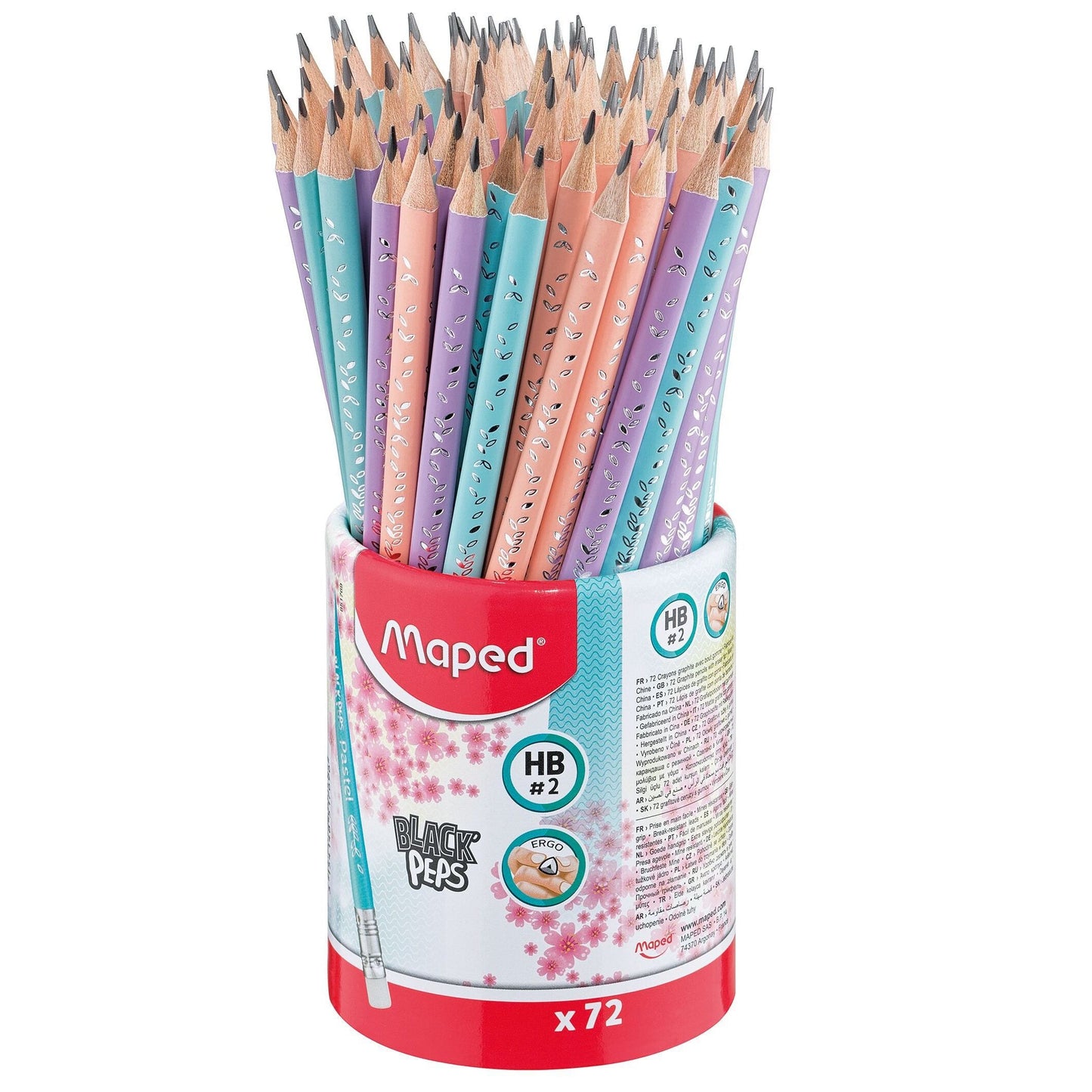 Maped -  Grafietpotlood Black'Peps met gum pot à 72 stuks pastel