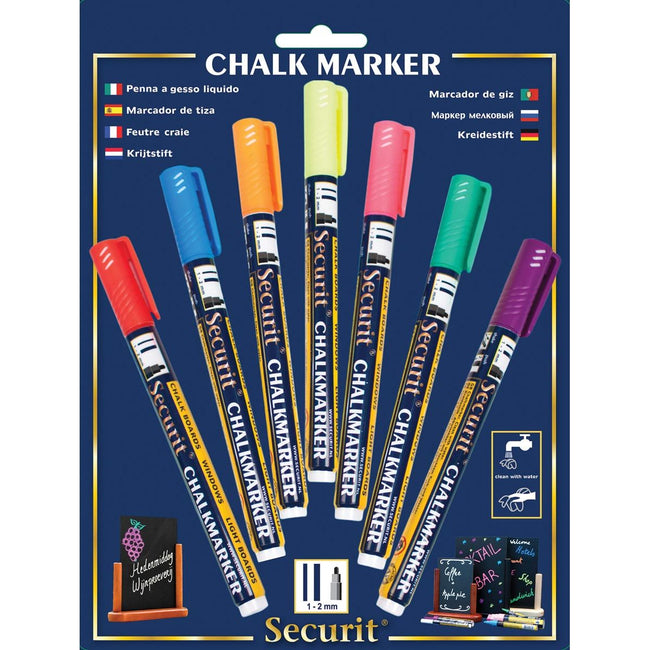 Securit - Marqueur craie SMA-100 cul rond 1-2mm blister de 7 pièces