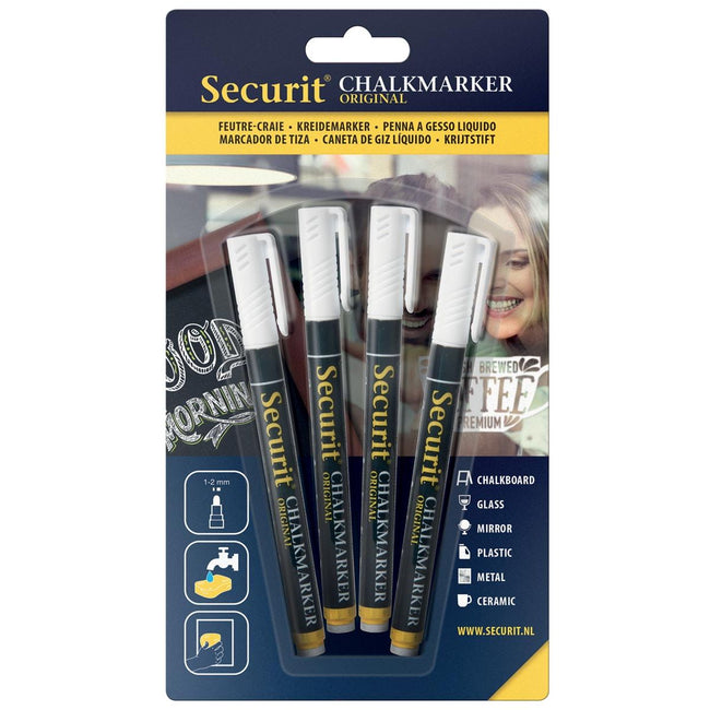 Securit - Kreidemarker SMA-100 rund weiß 1-2 mm Blister mit 4 Stück