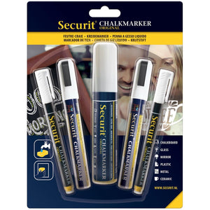 Securit -  krijtmarker wit, etui met 5 stuks in geassorteerde diktes