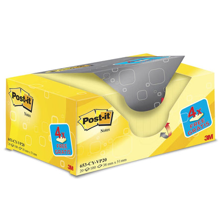 Post-it -  Notes, ft 38 x 51 mm, geel, blok van 100 vel, pak van 16 + 4 gratis