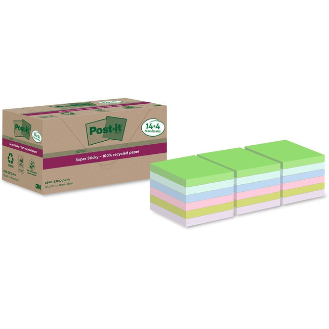 Post-it - Bloc mémo 654 RSS12COL 76x76mm couleur 14+4 gratuit