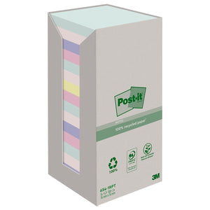 Post-it recycled notes -  recycled notes Nature, 100 vel, ft 76 x 76 mm, pak van 16 blokken, geassorteerde kleuren