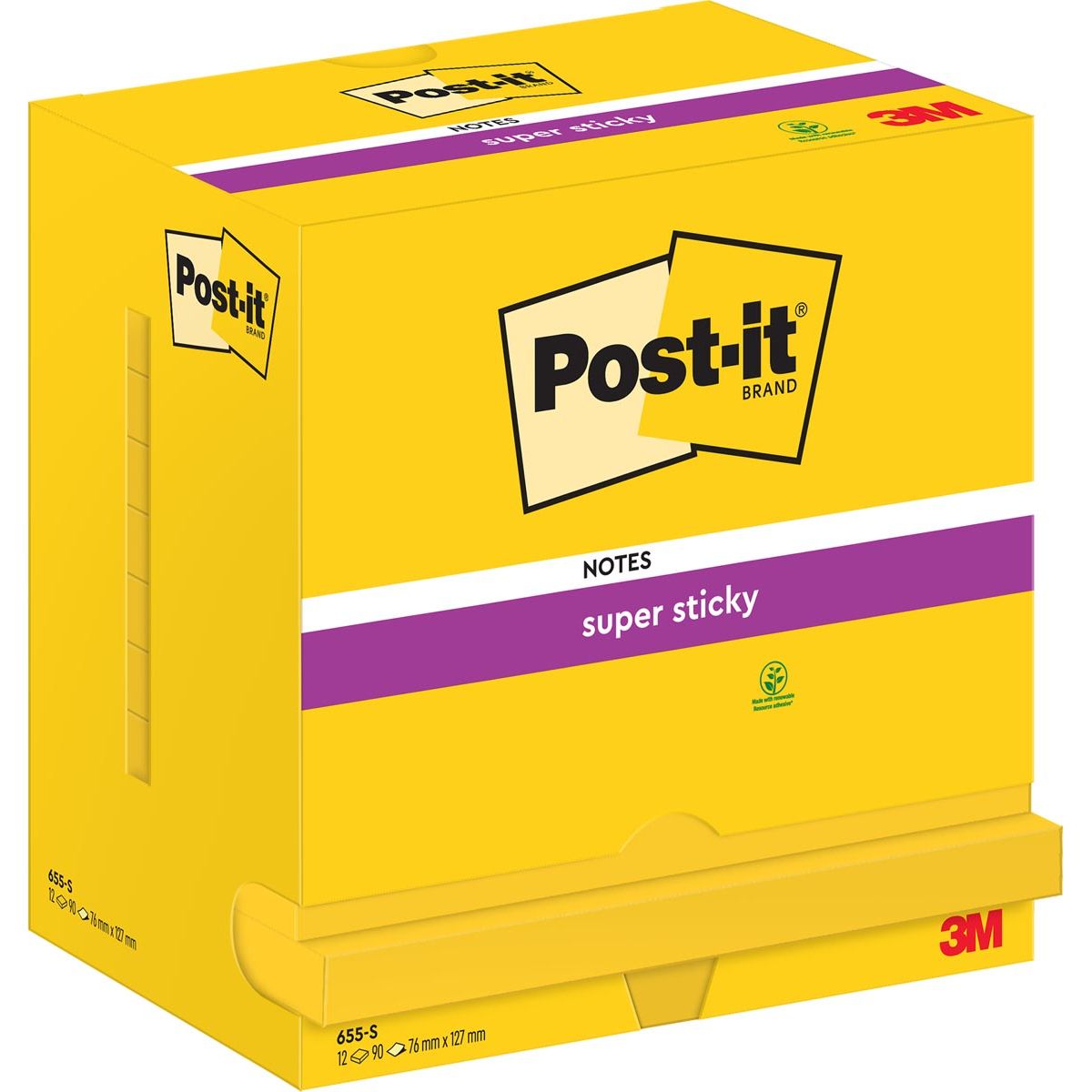 Post-it Super Sticky -  Super Sticky notes, 90 vel, ft 76 x 127 mm, pak van 12 blokken, neongeel