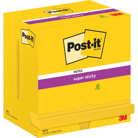 Post-it Super Sticky -  Super Sticky notes, 90 vel, ft 76 x 127 mm, pak van 12 blokken, neongeel