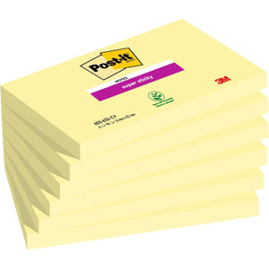 Post-it Super Sticky -  Super Sticky notes, 90 vel, ft 76 x 127 mm, pak van 6 blokken, kanariegeel