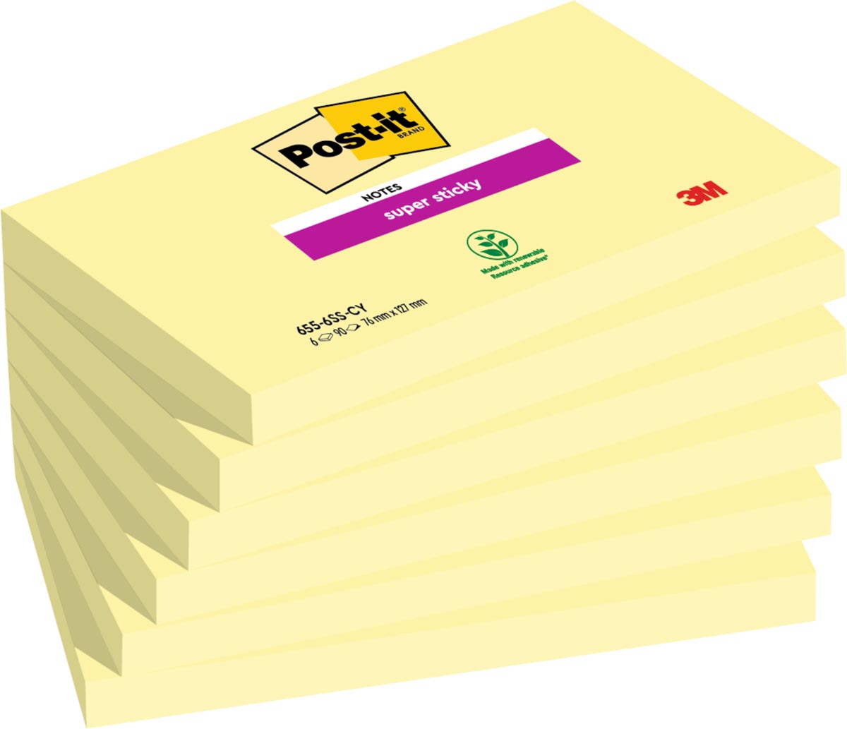 Post -it - memoblok 655 Super klebry 76x127mm Gelb