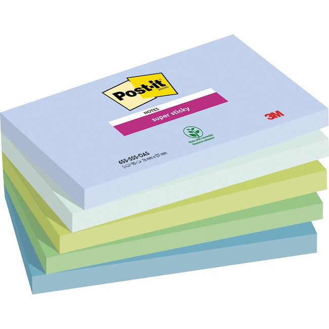 Post-it - Bloc mémo 655 76mmx127mm Super Sticky Oasis 5 pièces