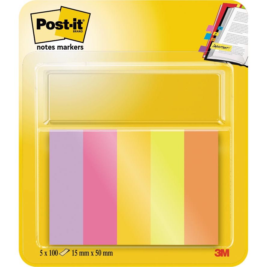 Post-it notes markers -  notes markers Energetic, ft 15 x 50 mm, blister met 5 blokjes van 50 tabs