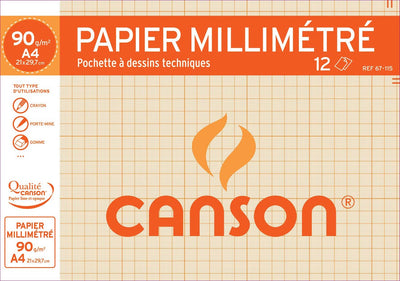 Canson -  millimeterpapier, pak van 12 vel
