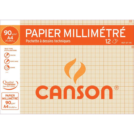 Canson - papier millimétré, paquet de 12 feuilles