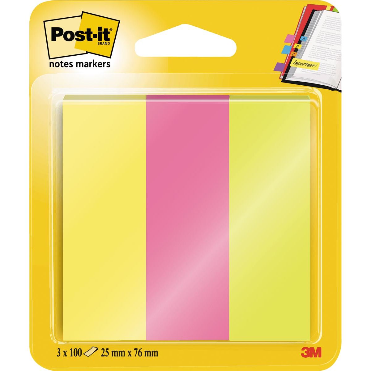 Post -it - Notizenmarkierungen, ft 25 x 76 mm, Blasen mit 3 x 100 Blättern, verschiedene Farben