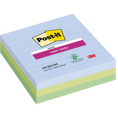 Post-it Super Sticky -  Super Sticky notes XL Oasis, 70 vel, ft 101 x 101 mm, gelijnd, assorti, pak van 3 blokken