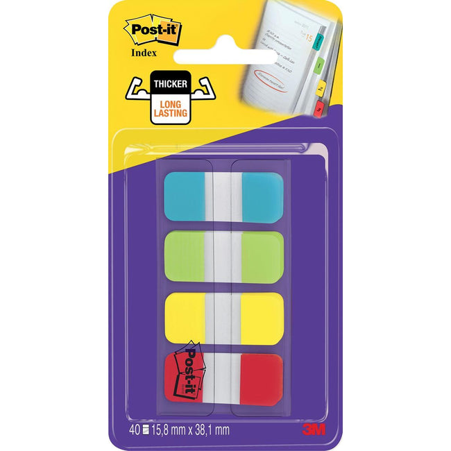 Post-it - Index Strong, ft 15,8 x 38,1 mm, Blister mit 4 Farben, 10 Tabs pro Farbe