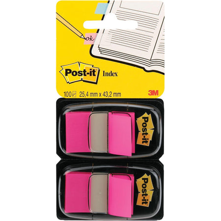 Post-it index -  index standaard, ft 24,4 x 43,2 mm, houder met 2 x 50 tabs, roze
