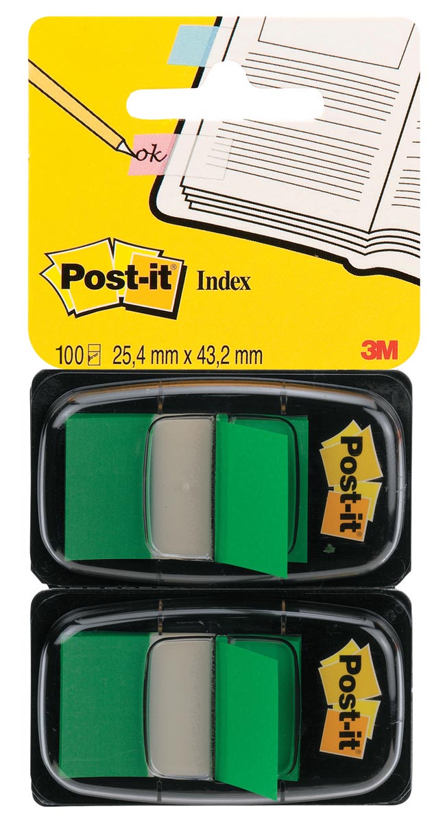Post-it index -  index standaard, ft 24,4 x 43,2 mm, houder met 2 x 50 tabs, groen