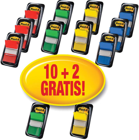 Post-it – Karteireiter 680 25,4 x 43,2 mm, 10+2 gratis sortiert, 50 Tabs pro Spender