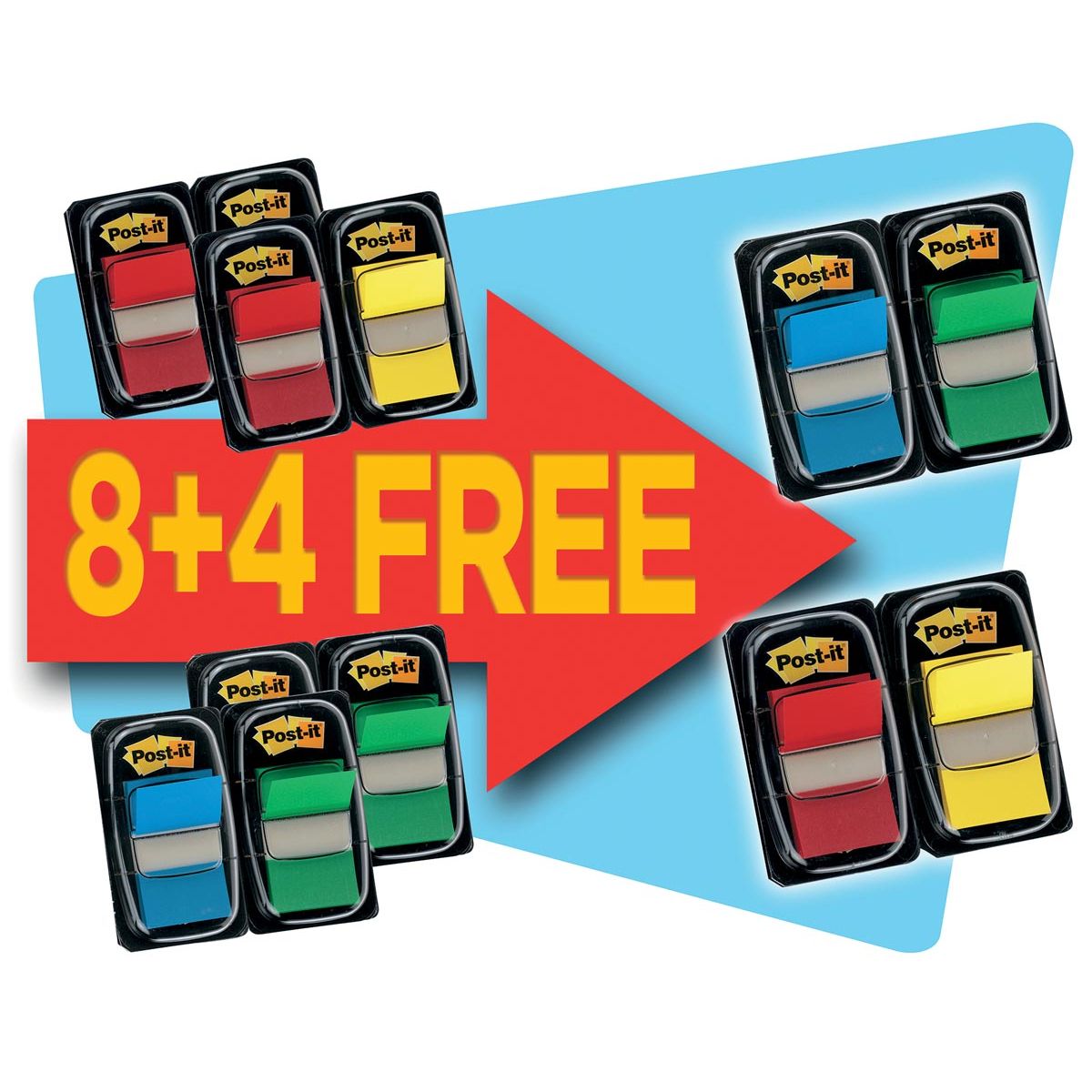 Post-it – Index Standard-Vorteilspackung 8+4 GRATIS, verschiedene Farben