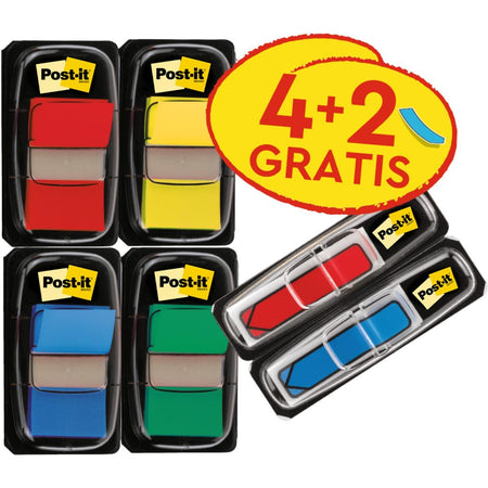 Post-it index -  index standaard, ft 25 mm x 43.2 mm, voordeelpack van 4 stuks + 2 x Index pijltjes