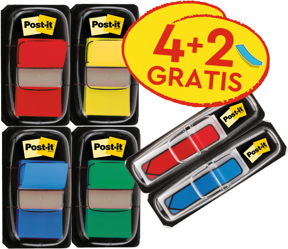 Post -it - Indexstandard, ft 25 mm x 43,2 mm, Rabattpackung von 4 Teilen + 2 x Indexpfeile