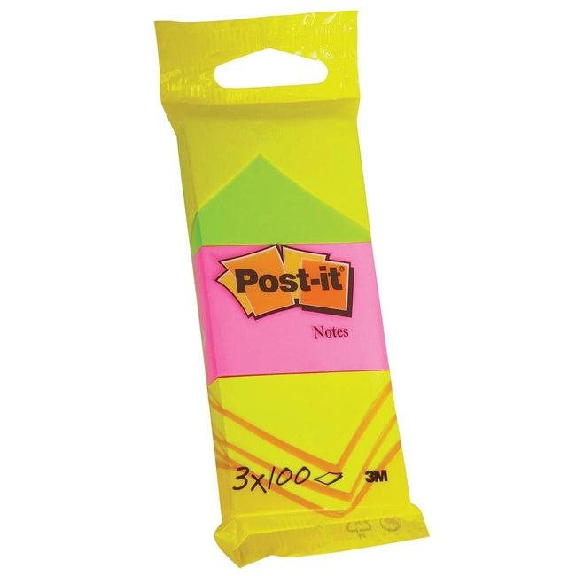 Post-it - Notes, 100 feuilles, pi 38 x 51 mm, blister de 3 blocs jaune fluo, rose goyave et vert fluo