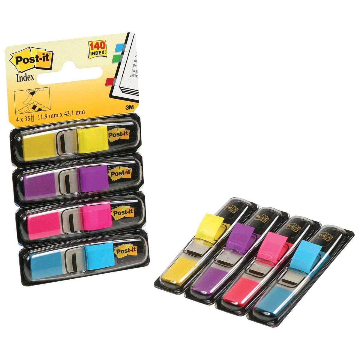 Post-it -  Index Smal, 4 x 35 tabs, geel, paars, roze en helderblauw