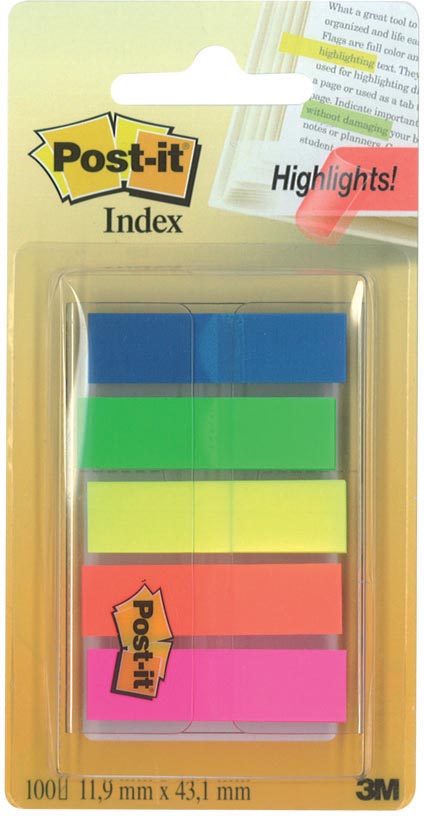 Post -it - Index Translucent, ft 11,9 x 43,2 mm, Halter mit 20 Registerkarten in 5 verschiedenen Farben