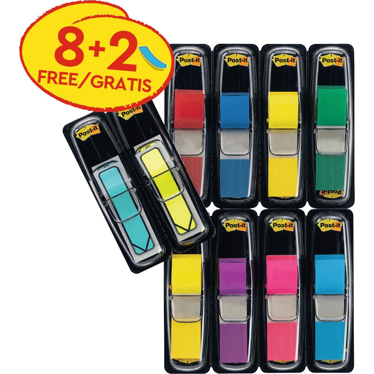 Post-it index -  , pak van 10 stuks (8 + 2 GRATIS)