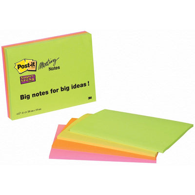 Post-it Super Sticky -  Super Sticky Meeting notes, 45 vel, ft 152 x 203 mm, geassorteerde kleuren, pak van 4 blokken