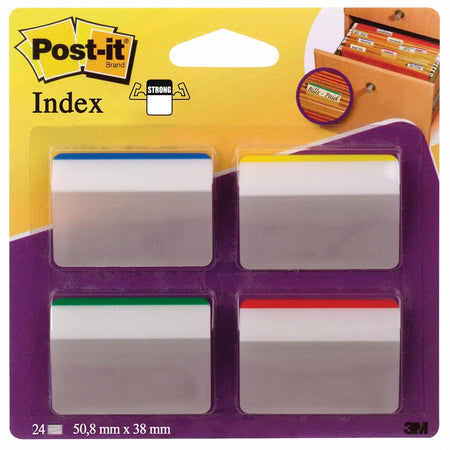 Post-it - Index Strong, pi 50,8 x 38 mm, pour dossiers suspendus, jeu de 24 onglets, 4 couleurs, 6 onglets par couleur