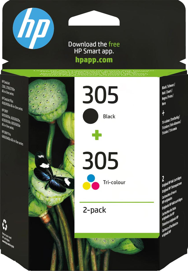 HP - inktcartridge 305, 100-120 pagina's, OEM 6ZD17AE, 1 x zwart en 1 x 3 kleuren