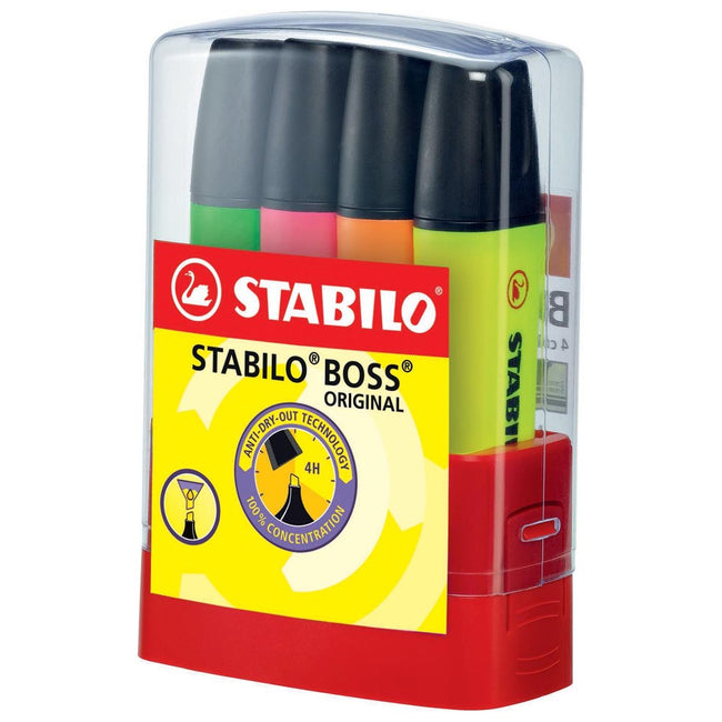 STABILO - BOSS ORIGINAL markeerstift, Desk set Parade van 4 stuks in geassorteerde kleuren