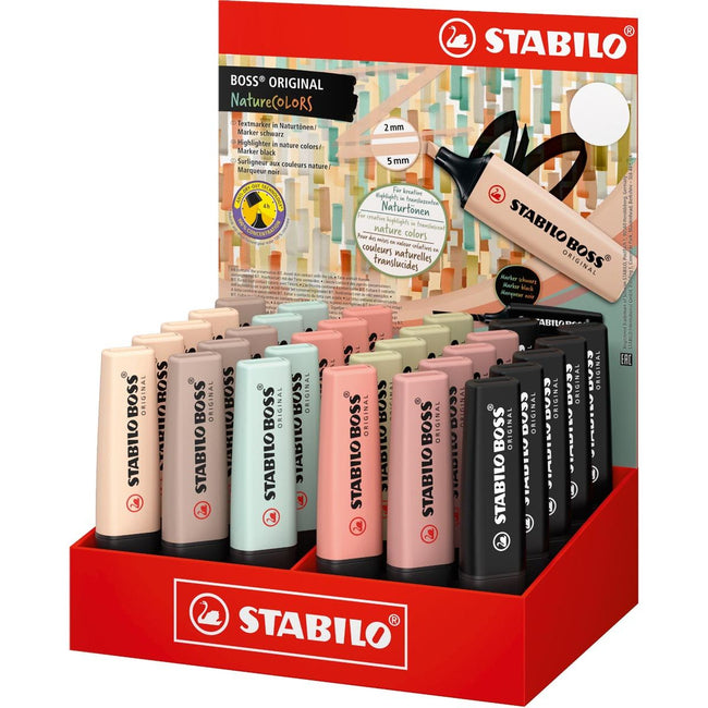 STABILO - Surligneur BOSS ORIGINAL NatureCOLORS, présentoir de 30 pièces de couleurs assorties