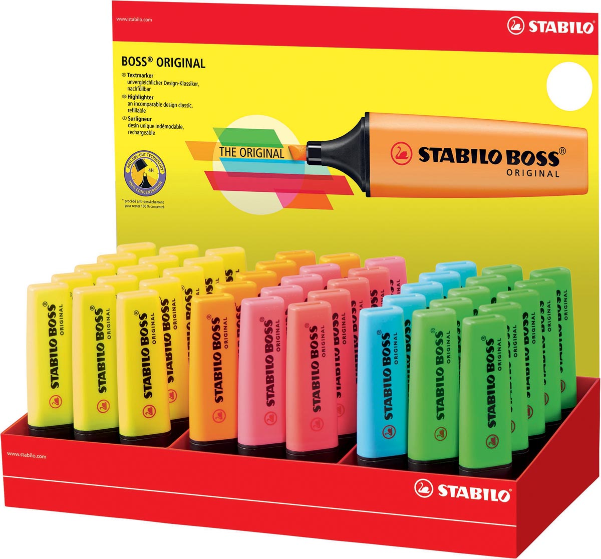 STABILO -  BOSS ORIGINAL markeerstift, display van 45 stuks in 6 geassorteerde kleuren