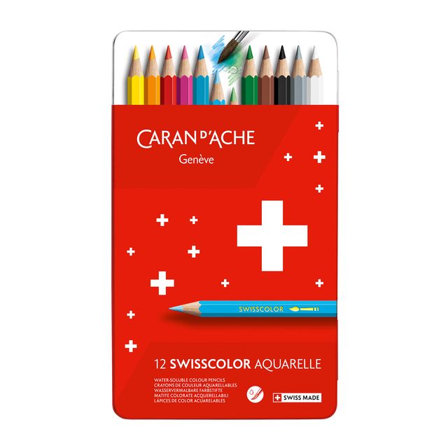 Caran d'ache - Crayons de couleur Swisscolor aquarelle 12 pièces assorties