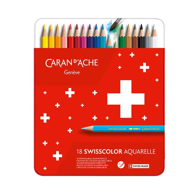 Caran d'ache - Crayons de couleur Swisscolor aquarelle 18 pièces assorties
