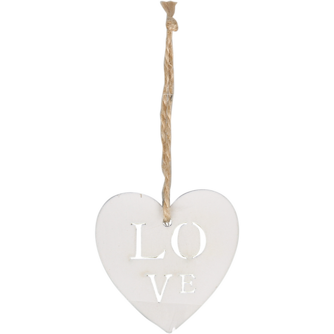 Klika - Hanger | hout | met koord | 5x5cm | LOVE | wit | 24 stuks