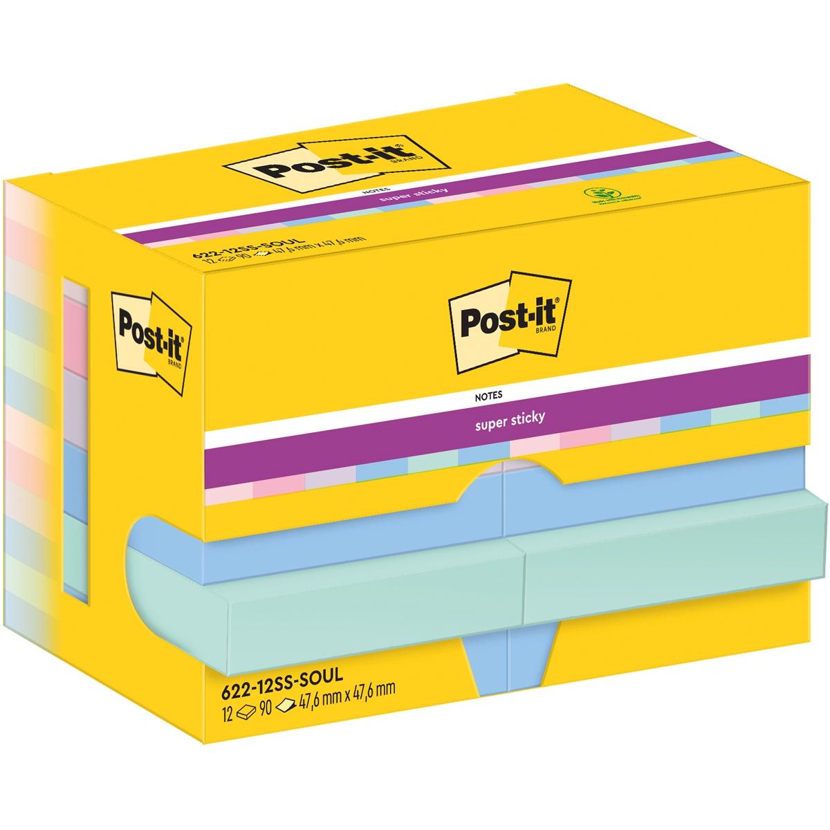 Post-it Super Sticky – Notes Soulful, 90 Blatt, 47,6 x 47,6 mm, Packung mit 12 Blöcken
