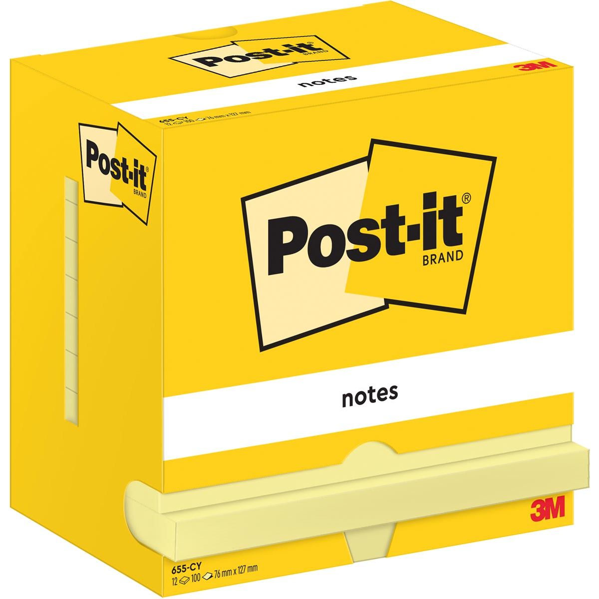 Post-it -   Notes, 100 vel, ft 76 x 127 mm, geel, pak van 12 blokken